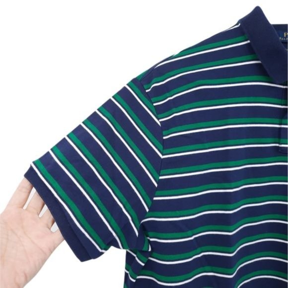 VTG 90s Polo Ralph Lauren Blue Green Stripe Custom Fit Short Sleeve Polo Size XL - Picture 2 of 9